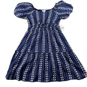 Speechless Fit & Flare Dress Girls 16 Navy Blue Embroidered Puff Sleeve Pullover